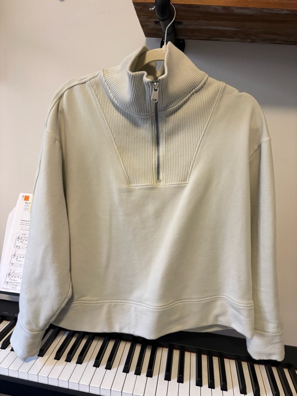 Athleta Cream Ribbed Half-Zip Pullover - Picture 2 of 4